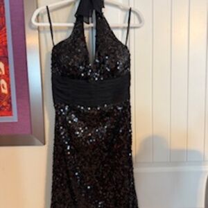 White House Black Market Black Sequin Halter Dress – Size 8